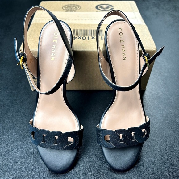 Cole Haan Josie Chain Womens Size 9 Block Heel Sandals Black Leather W29292 - Picture 3 of 6